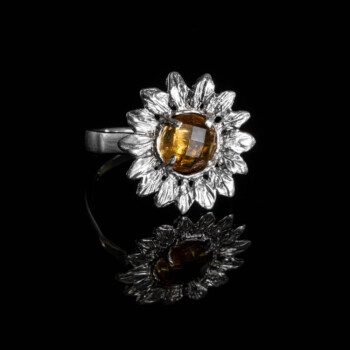 anello-rodio-argento-fiore-girasole-pietra-gialla-quarzo-citrino-scultura-artigianale-ajtuscany